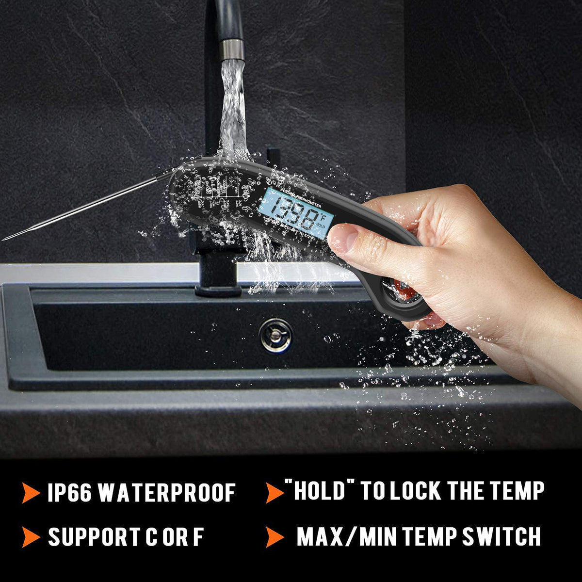 ROUUO thermometer with magnet and hook for storage