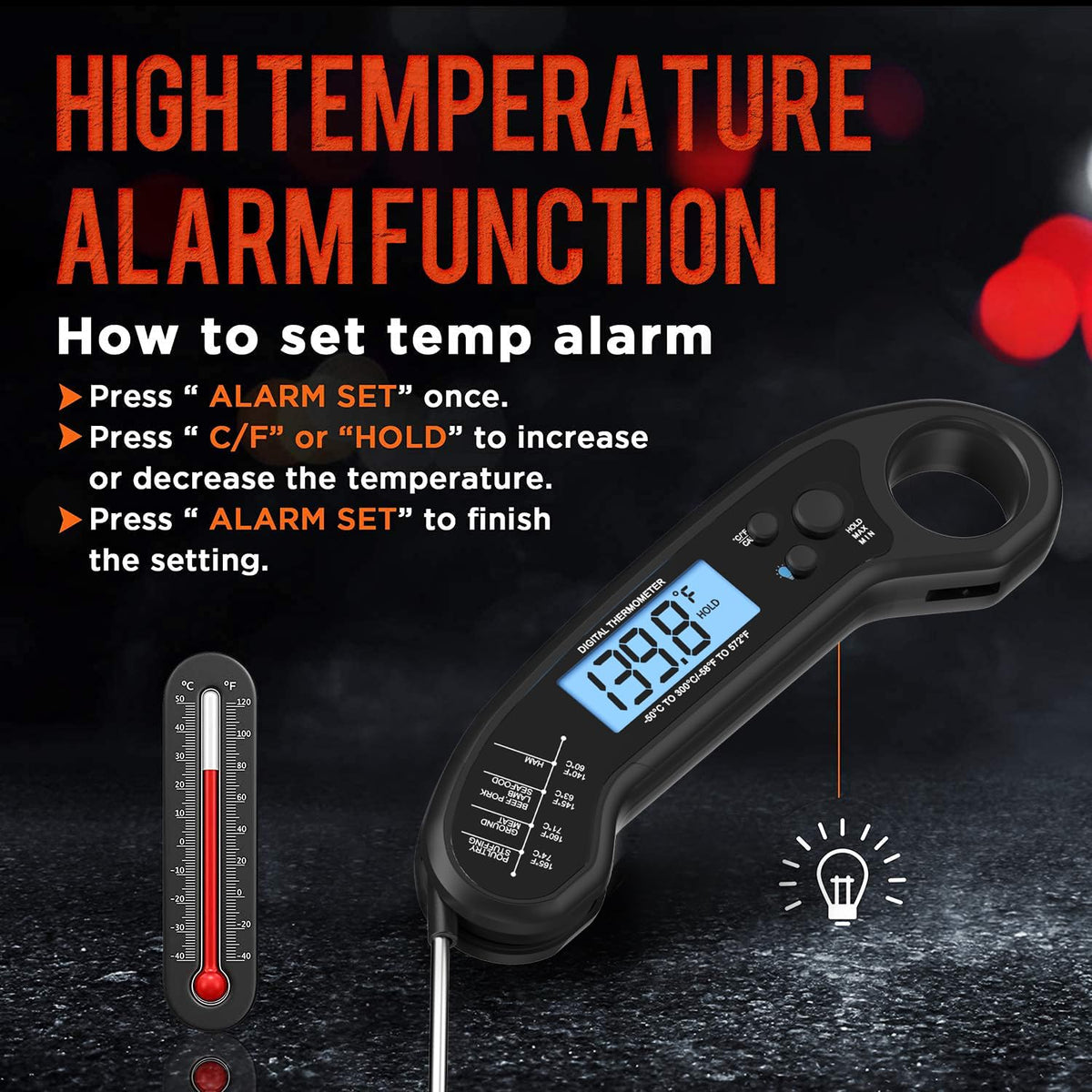 ROUUO thermometer in outdoor grill setup for precise BBQ cooking