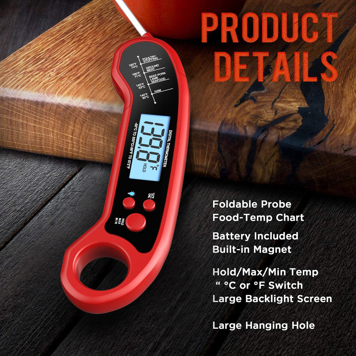 ROUUO kitchen magnet keeps the thermometer within reach