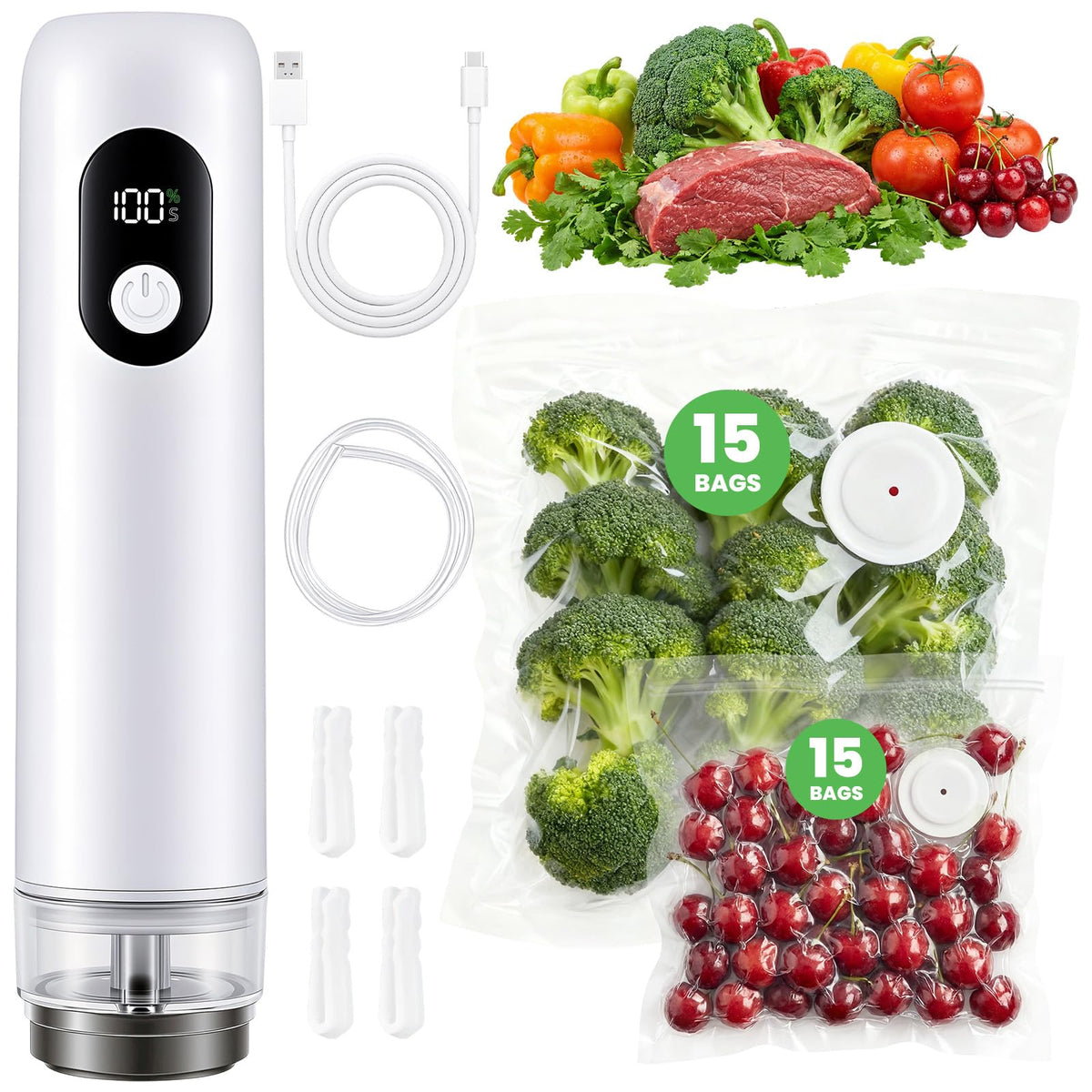 Rouuo portable vacuum sealer in cordless design for on-the-go freshness.