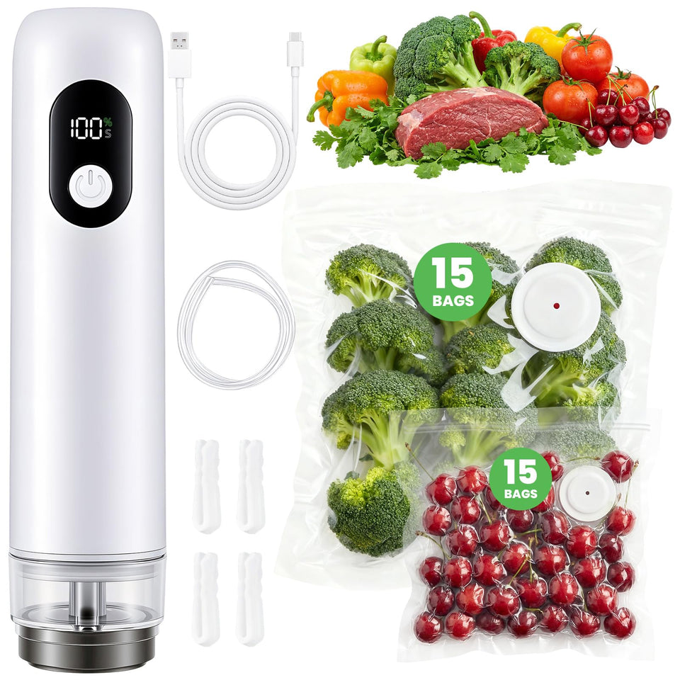 Rouuo portable vacuum sealer in cordless design for on-the-go freshness.
