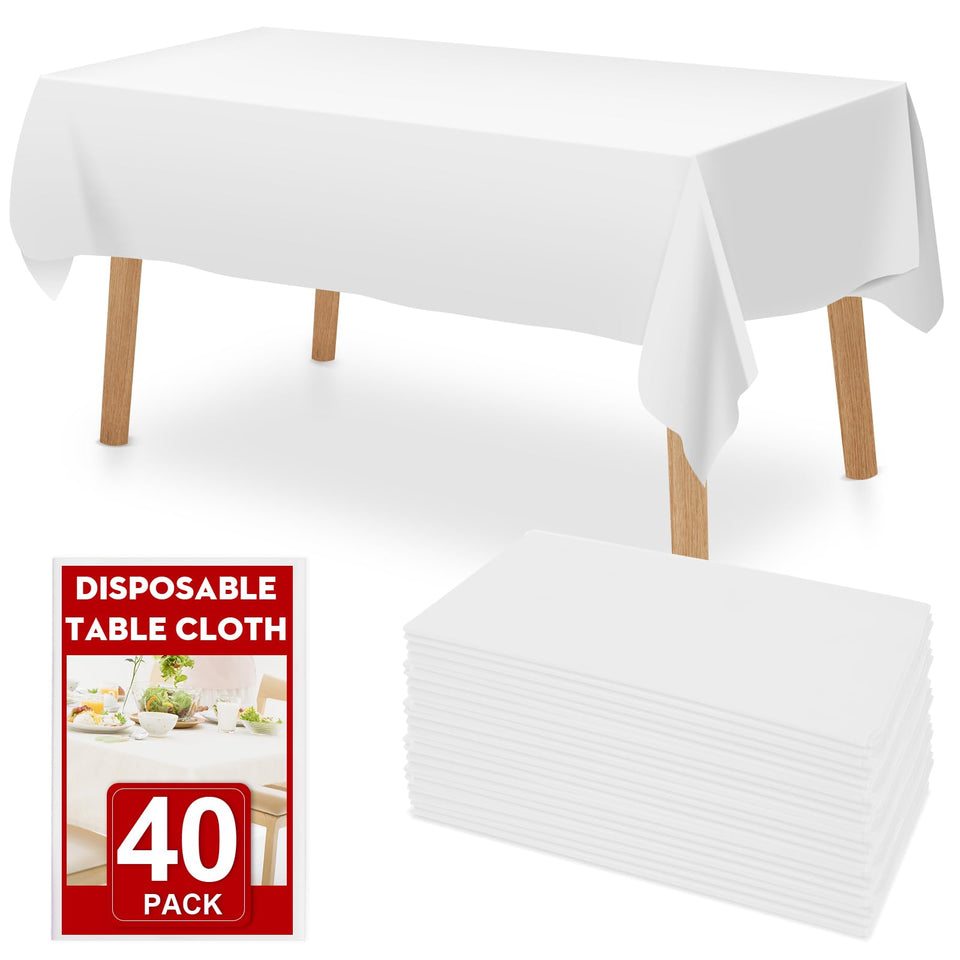 RowinsyDD 40-pack white tablecloth rolled for quick setup and cleanup
