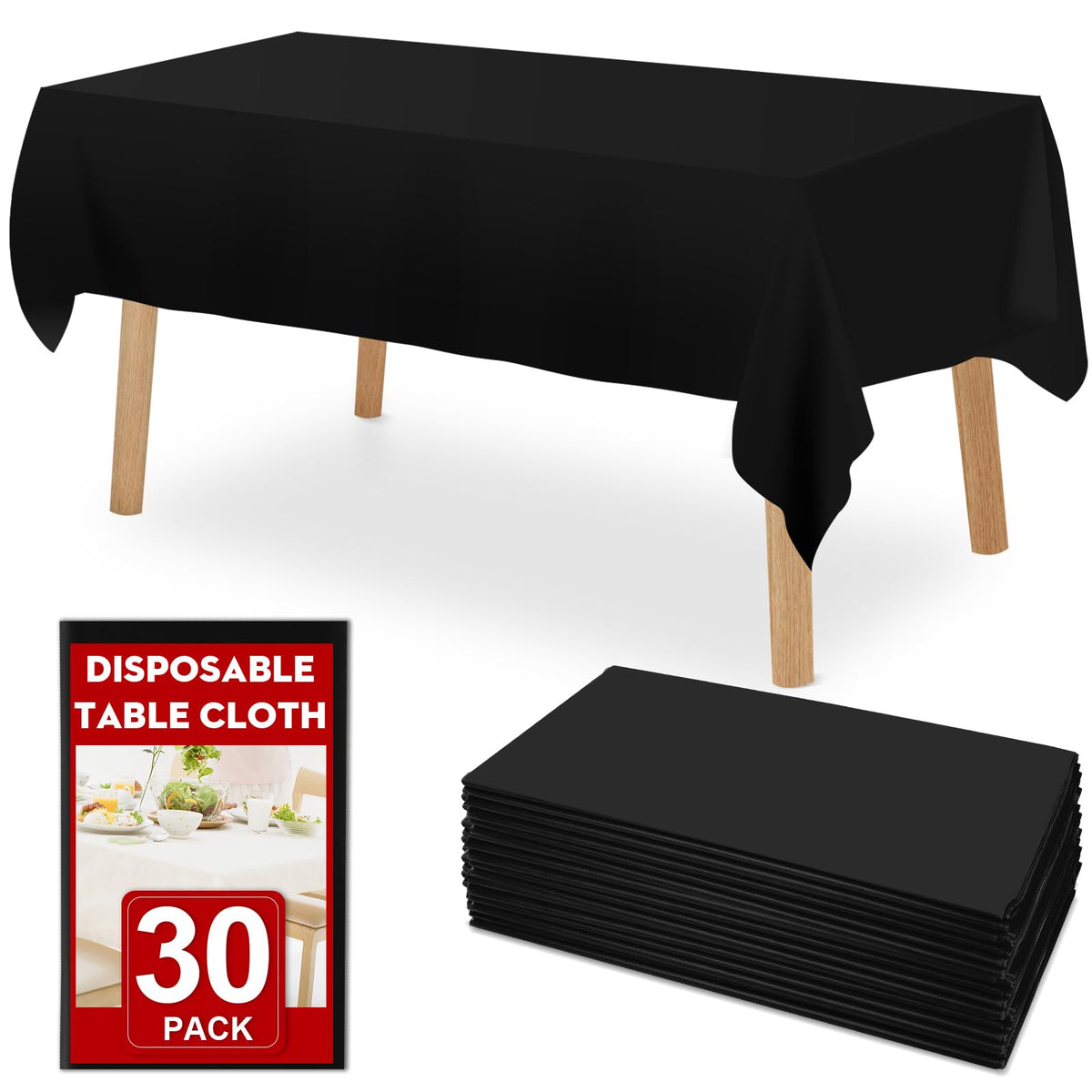 RowinsyDD black disposable tablecloth for 54x108 inch rectangle tables protects surfaces