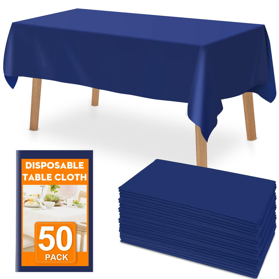 RowinsyDD blue disposable tablecloth pack ready for quick party setup and cleanup.