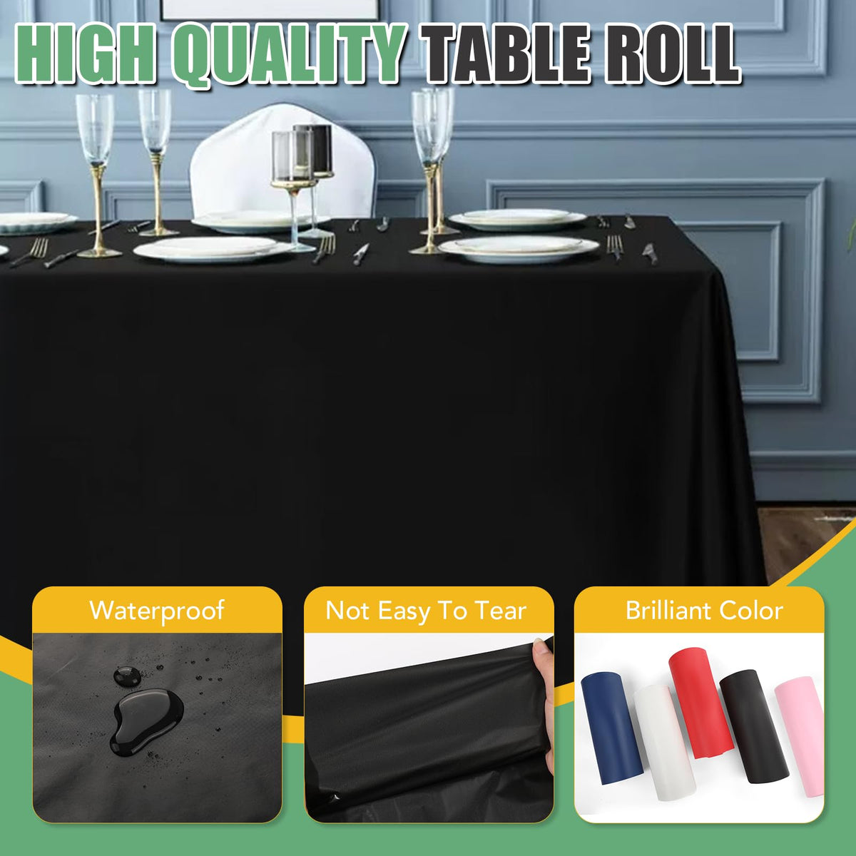 Heavy-duty black plastic tablecloth by RowinsyDD provides durable protection