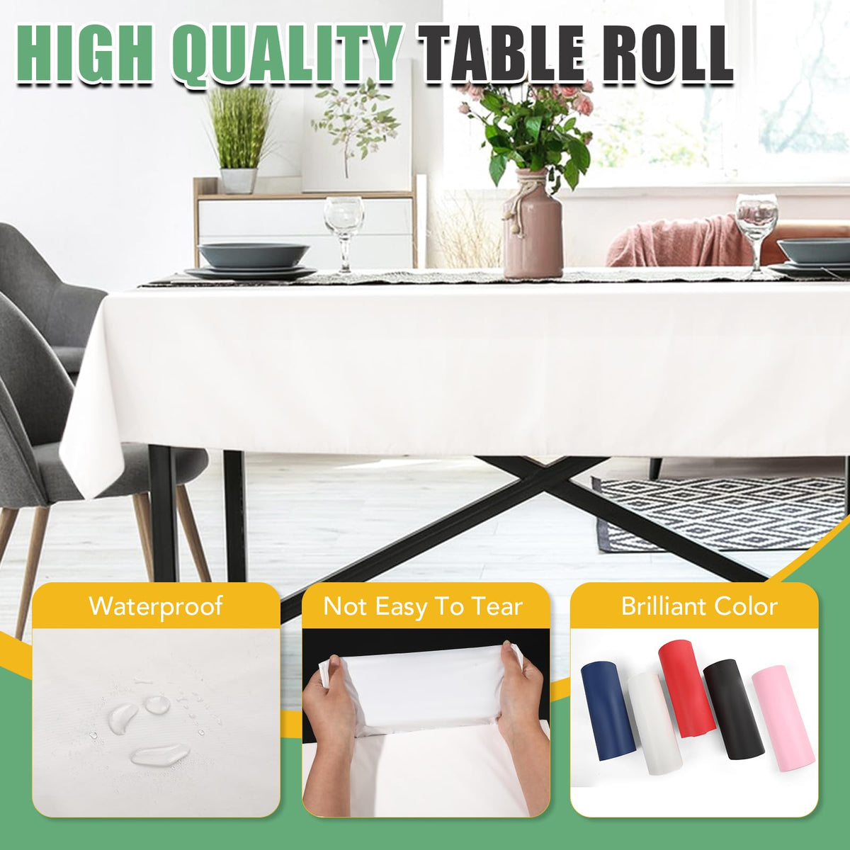 RowinsyDD heavy-duty opaque plastic tablecloth protects surfaces.
