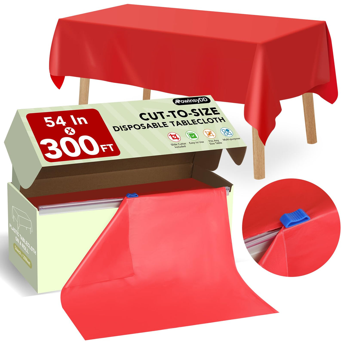 RowinsyDD red table cover roll with slide cutter in box for quick party setup