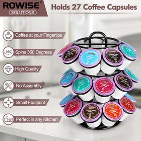 ROWISE coffee pod holder in powder-coated black for a sleek, durable look.
