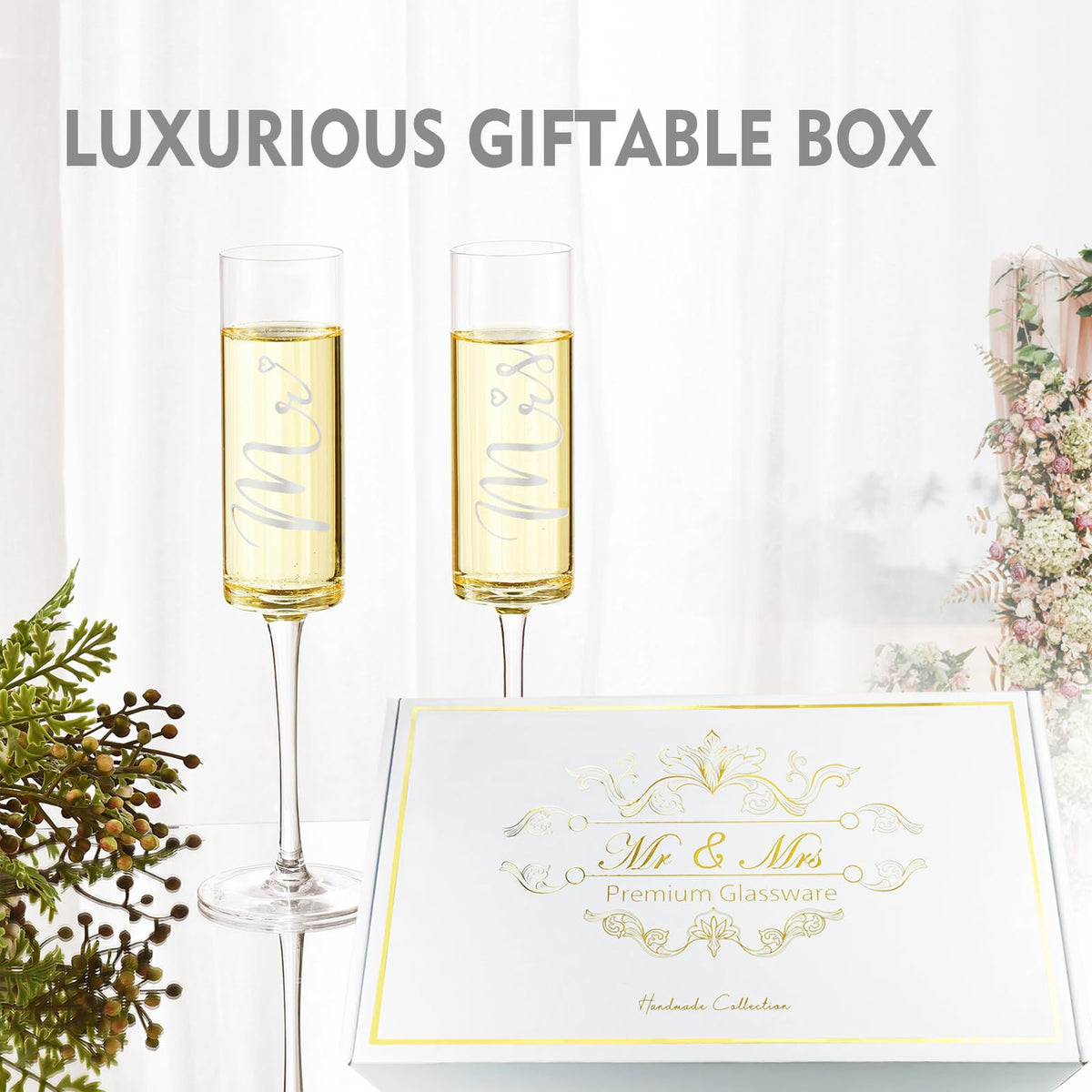 ROXBURGH engraved Love is Sweet on flutes adding romantic ambiance