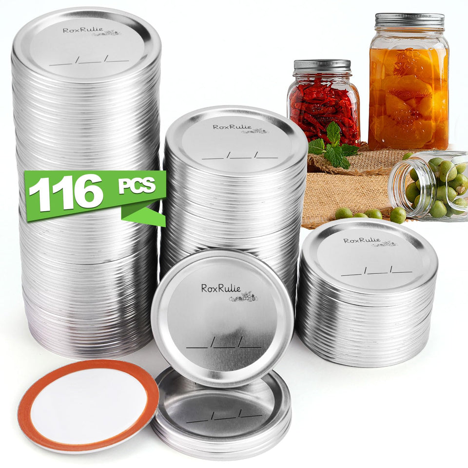 RoxRulie wide-mouth lids 116-piece set with airtight seal for jars
