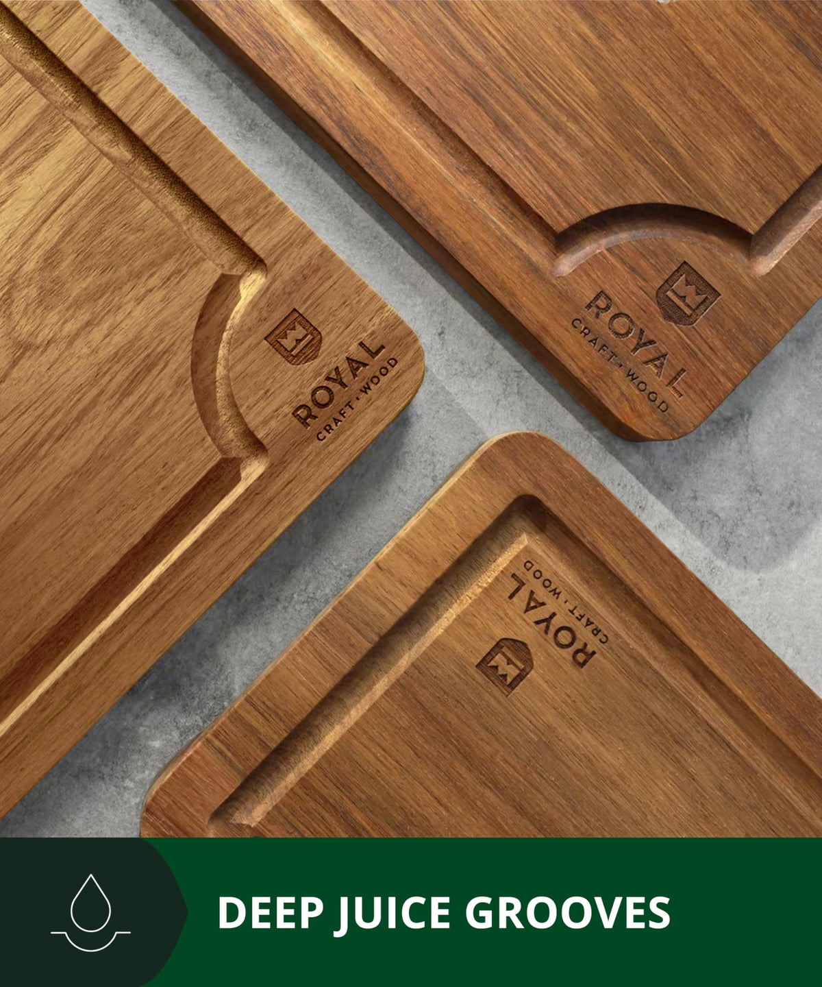 Royal Craft Wood acacia board sustainably sourced with warm tones.