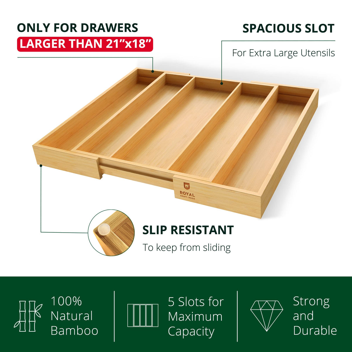 ROYAL CRAFT WOOD cutlery tray with natural bamboo finish
