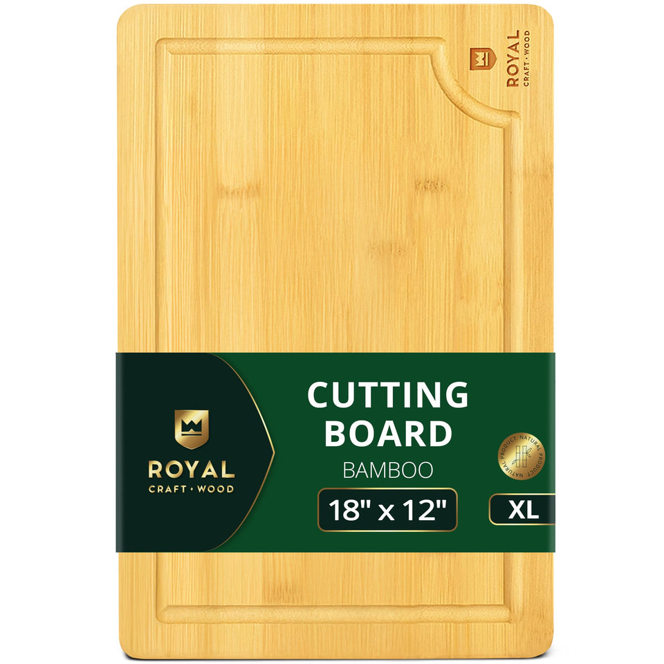 ROYAL CRAFT WOOD bamboo cutting board top view, sturdy prep surface.