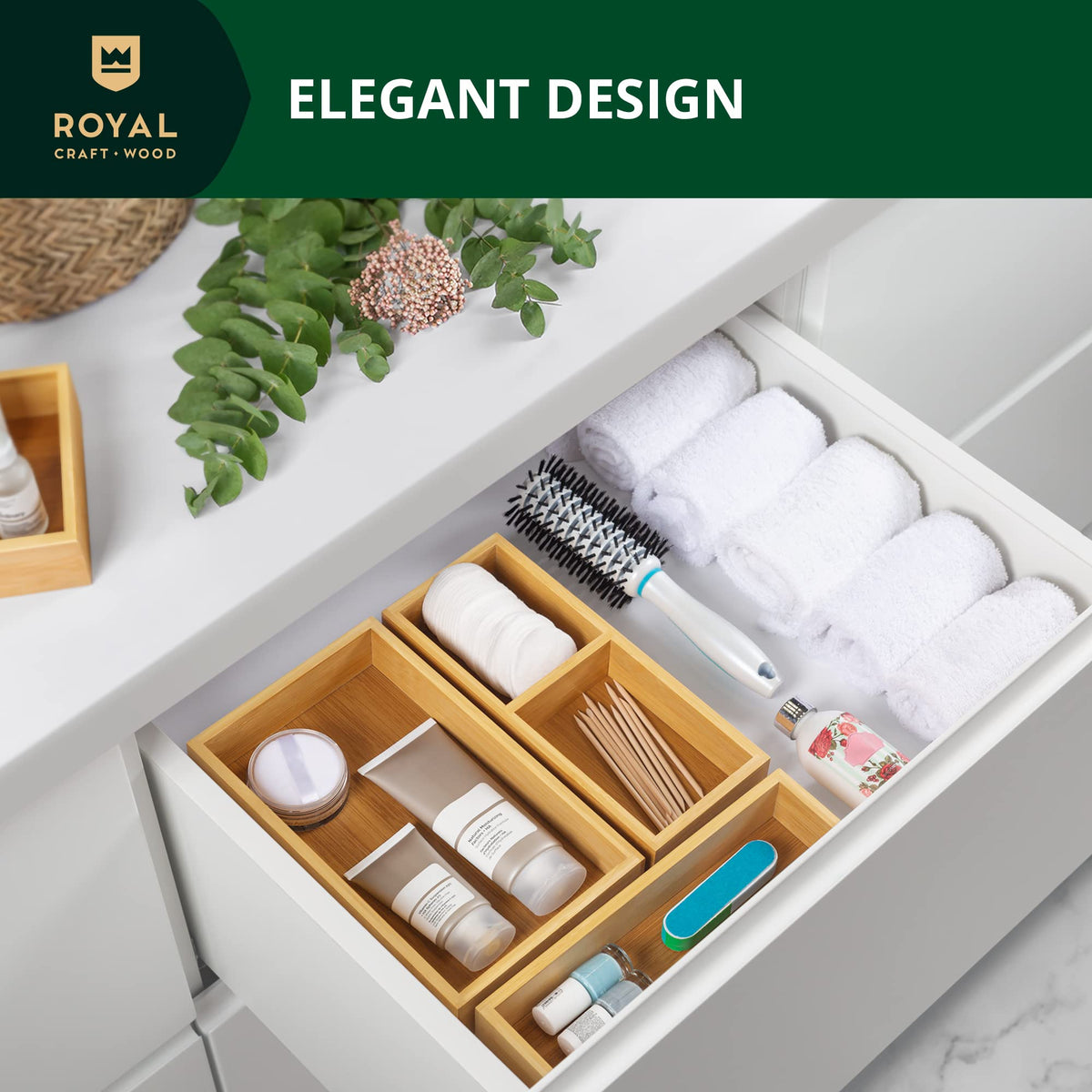 ROYAL CRAFT WOOD bamboo drawer organizer for bathroom essentials and cosmetics
