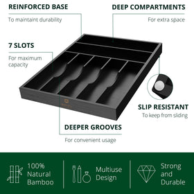 Royal Craft Wood bamboo silverware tray fits standard drawers and maximizes space.