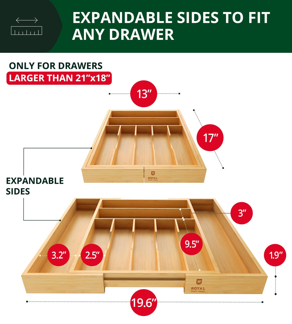 ROYAL CRAFT WOOD bamboo silverware tray keeps utensils neatly organized and easy to access