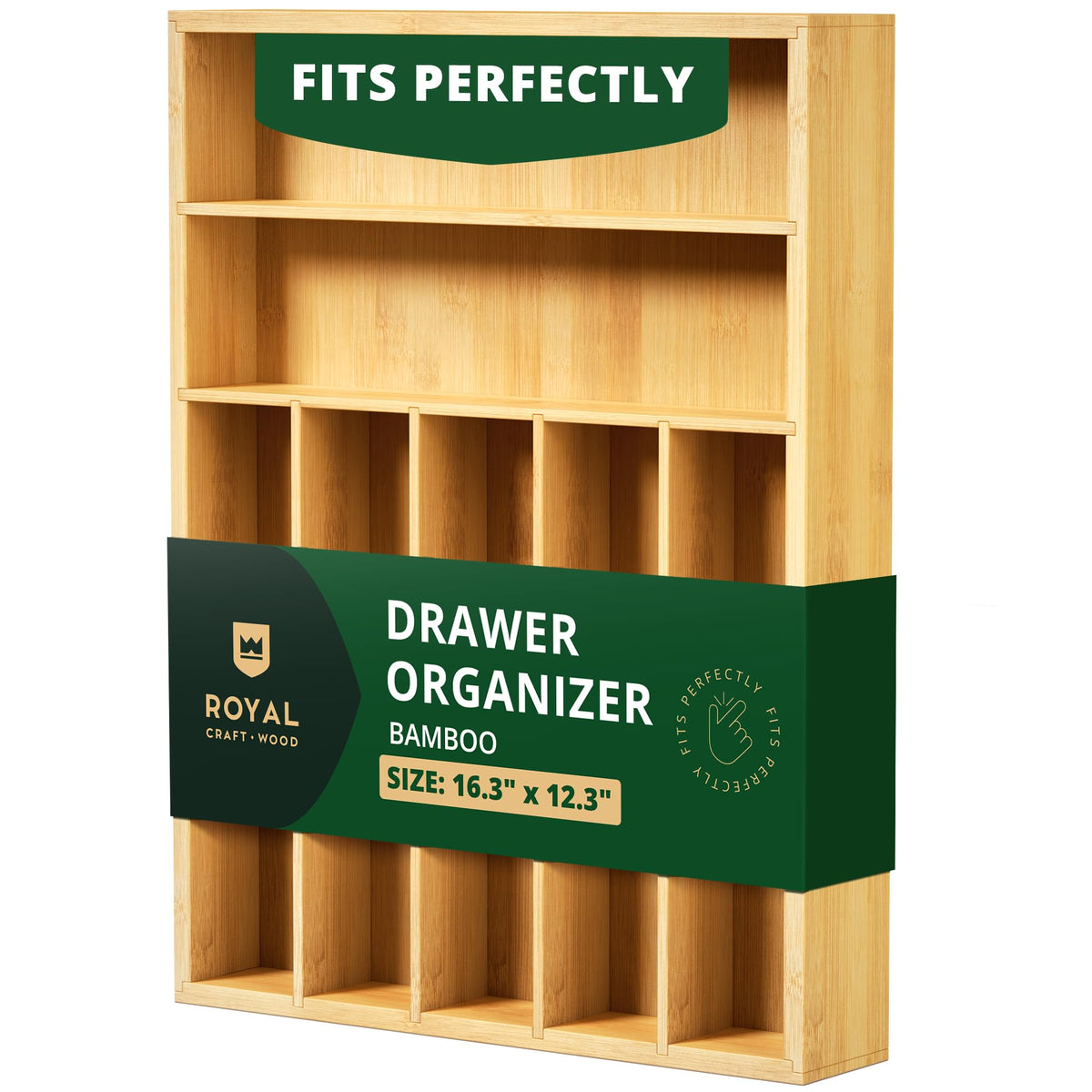 ROYAL CRAFT WOOD bamboo utensil rack with seven slots keeps silverware organized.