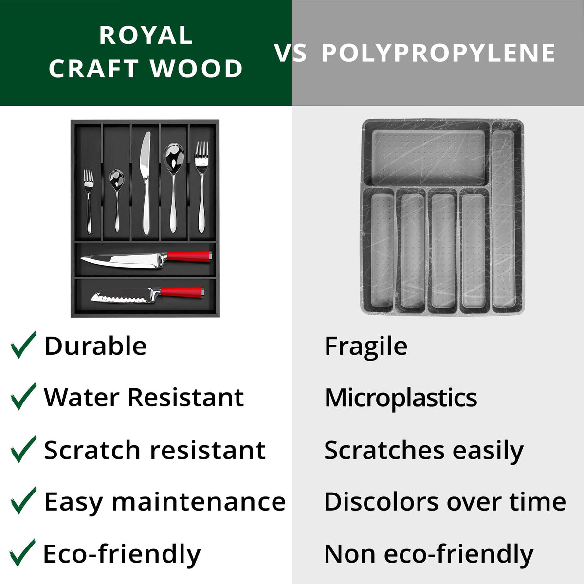 Royal Craft Wood black finish enhances any kitchen drawer.