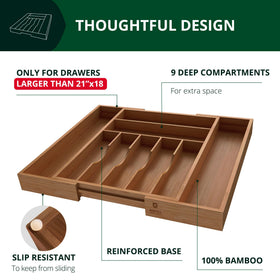ROYAL CRAFT WOOD brown bamboo kitchen organizer shown in a tidy drawer.