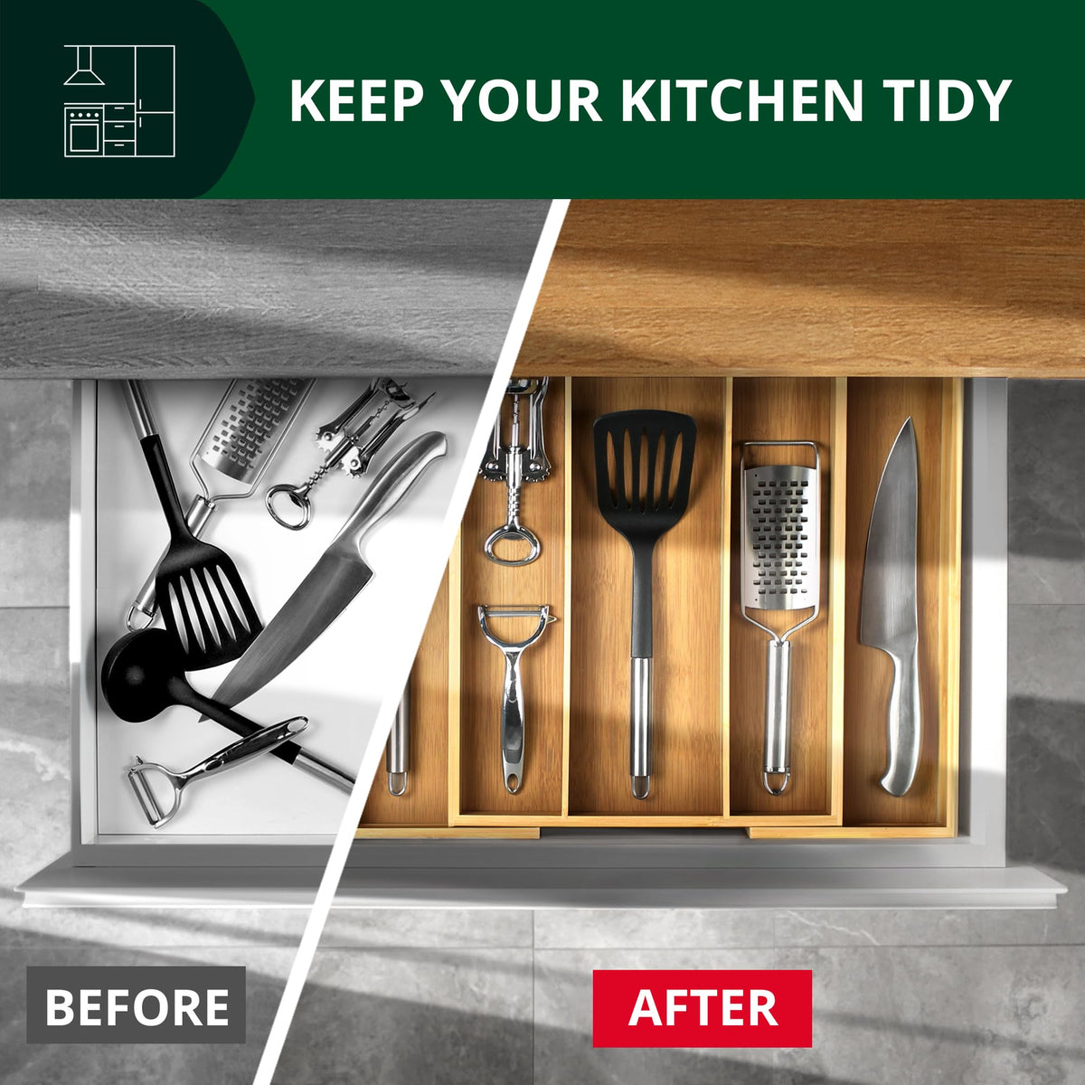 ROYAL CRAFT WOOD compact tray keeping utensils visible and reachable