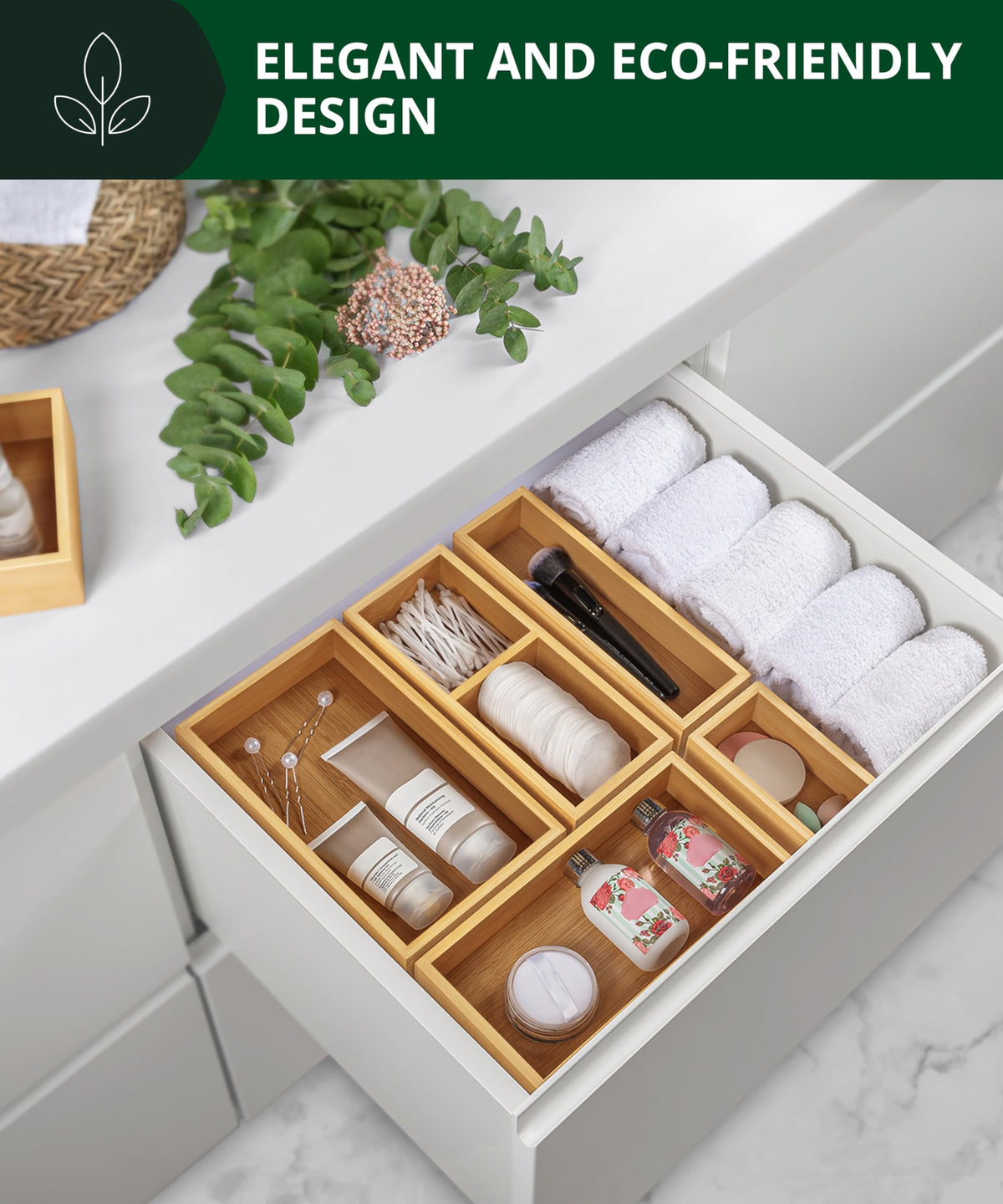 ROYAL CRAFT WOOD countertop storage trays declutter daily essentials on the surface.