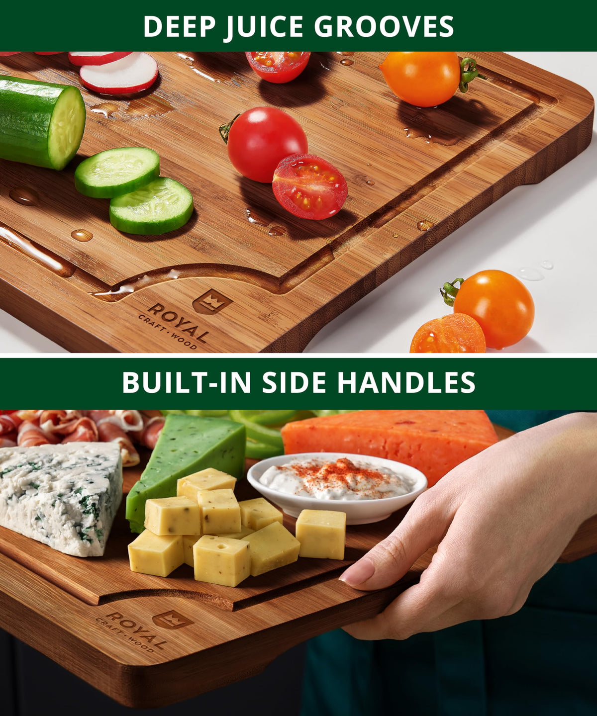 ROYAL CRAFT WOOD board with deep juice groove to catch spills.