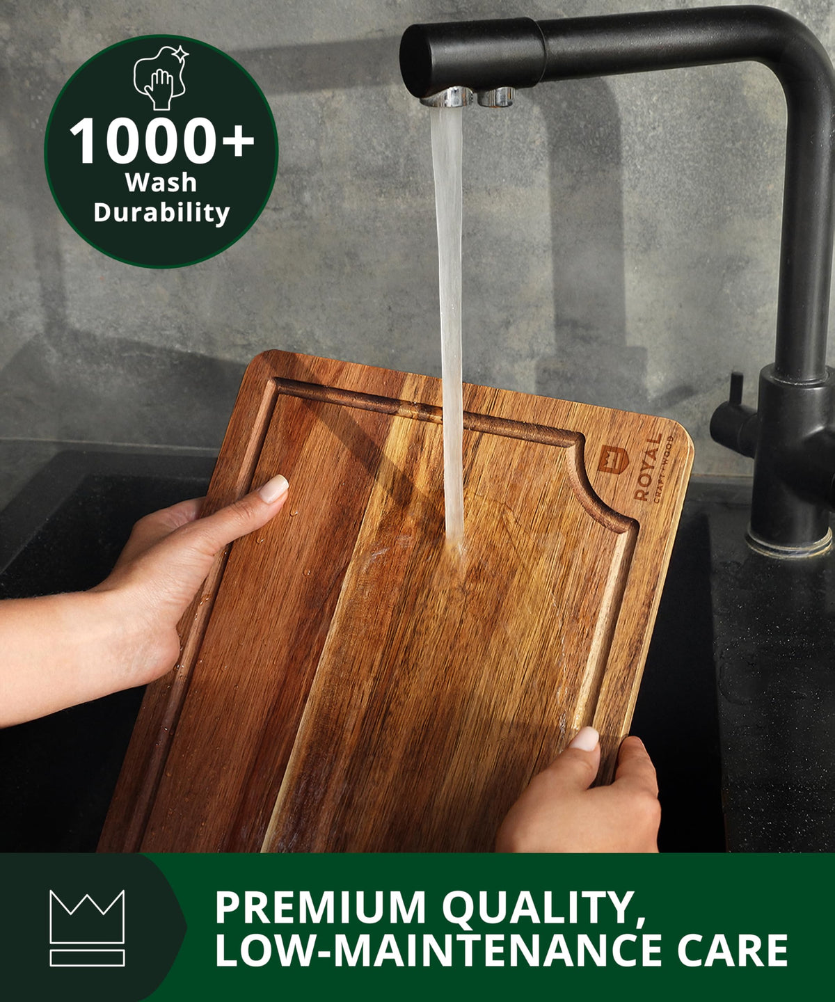 Royal Craft Wood cutting board with knife-friendly surface for smooth slicing.