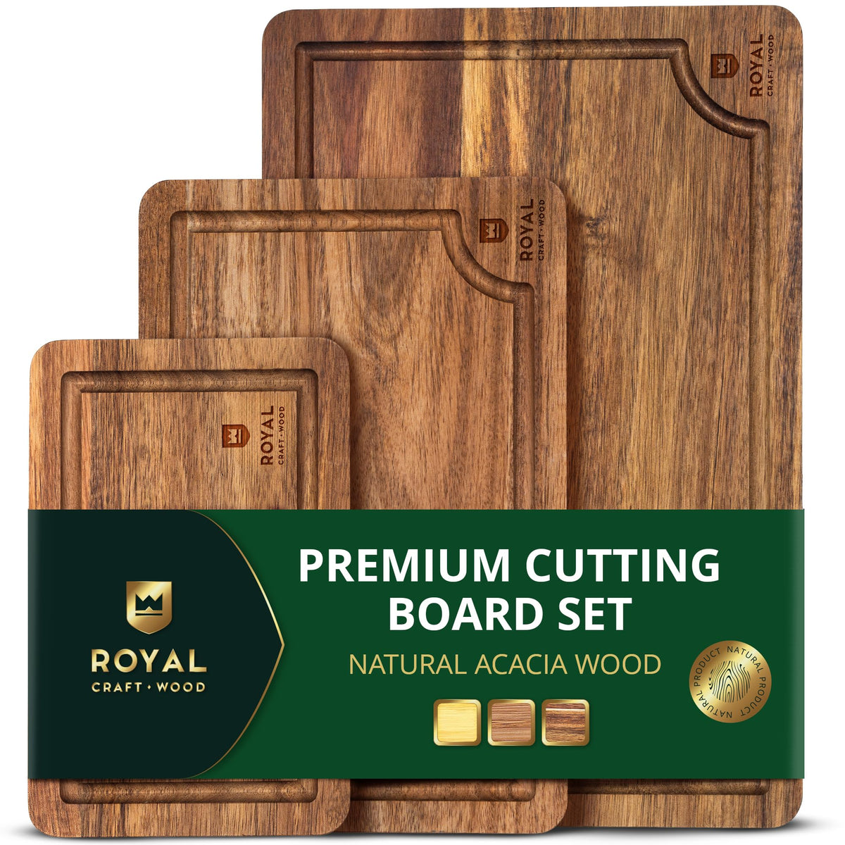 Royal Craft Wood large cutting board with juice groove for roasts and prep.