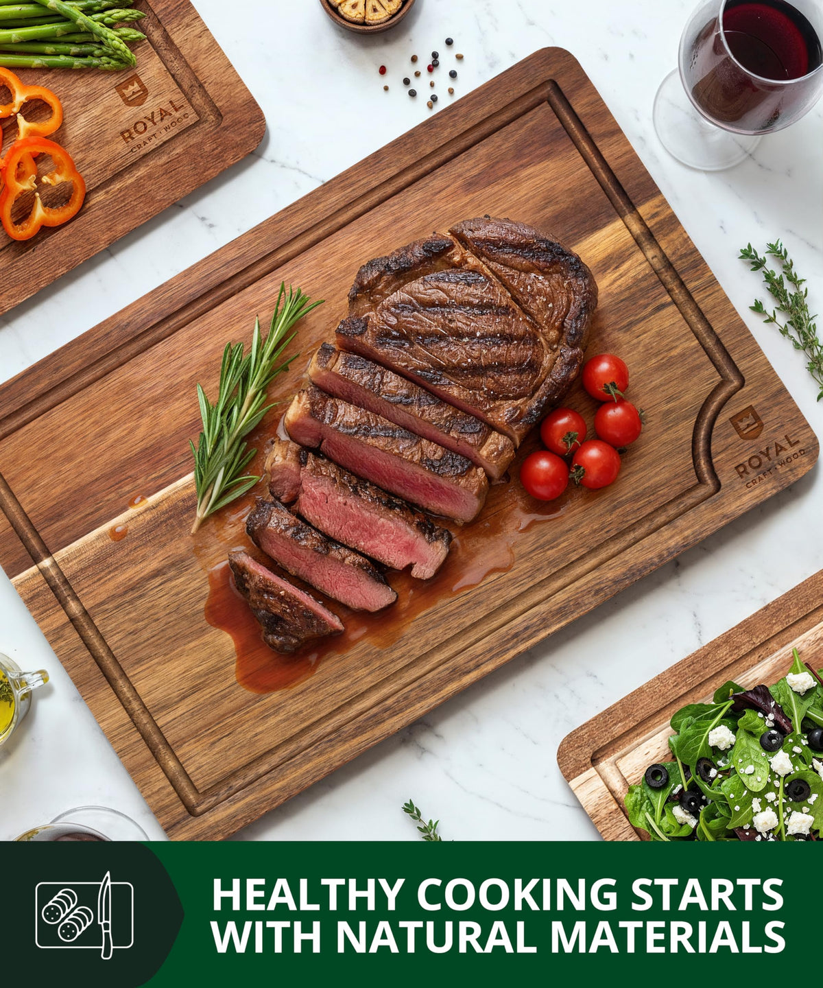Royal Craft Wood small cutting board with juice groove for fruit and serving.