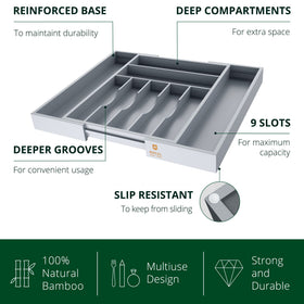 ROYAL CRAFT WOOD grooved dividers keep items from sliding in the drawer