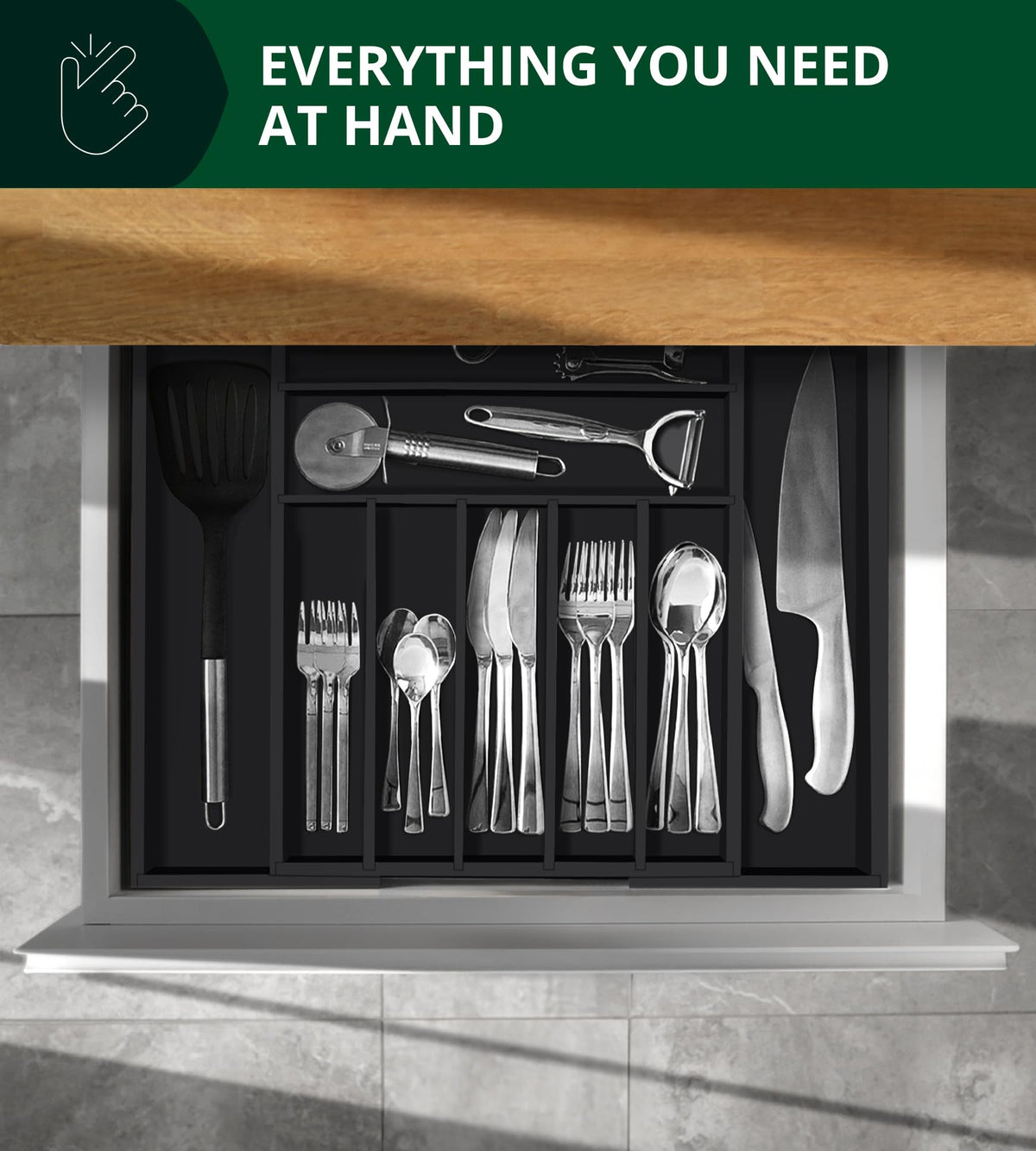 Royal Craft Wood durable bamboo construction blends with modern kitchen aesthetics