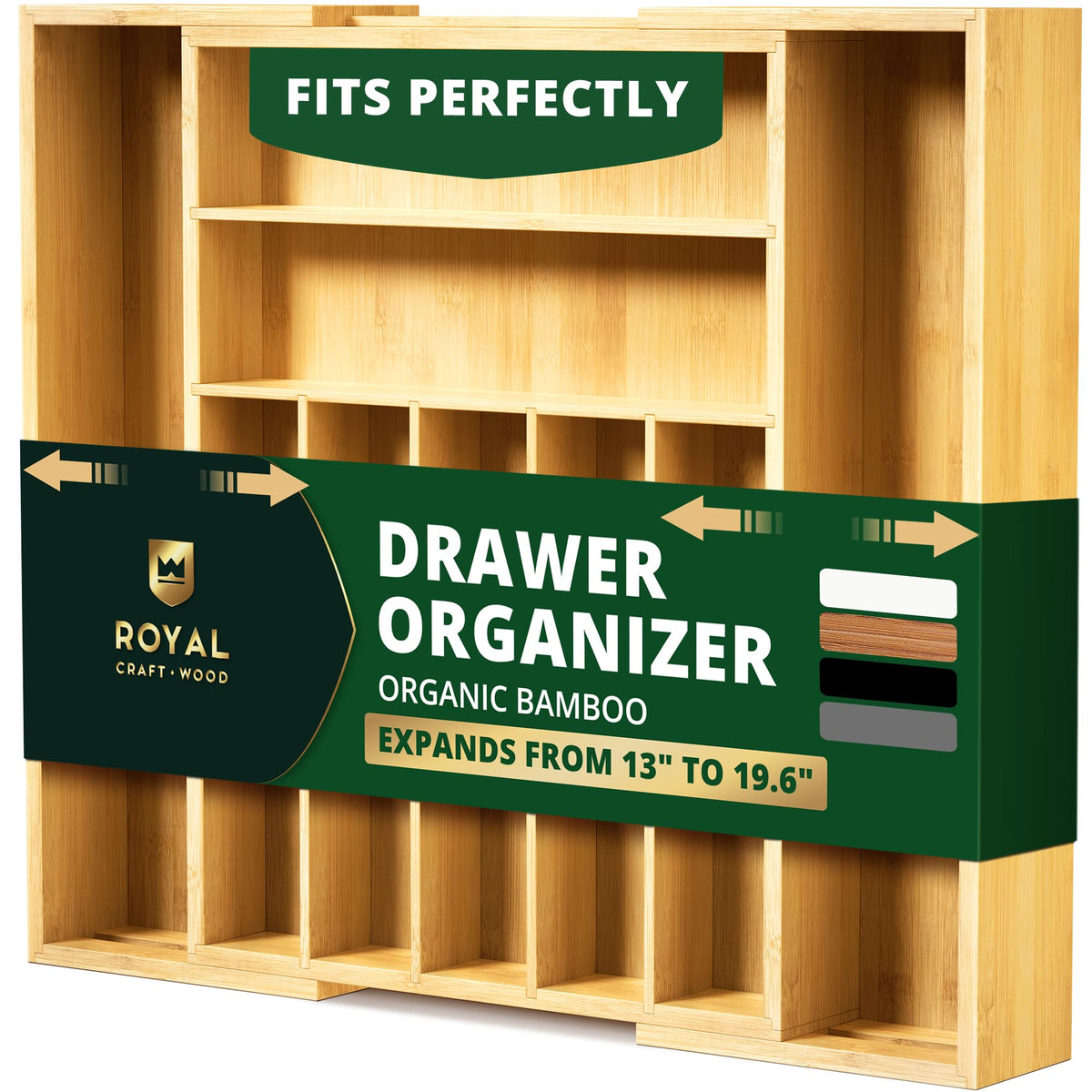 ROYAL CRAFT WOOD expandable bamboo drawer organizer fits most drawers and saves space
