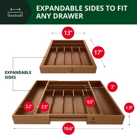 ROYAL CRAFT WOOD expandable drawer organizer demonstrates wider drawers for more utensils.