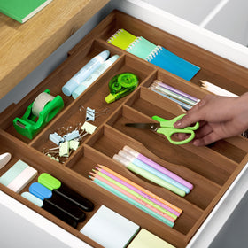 ROYAL CRAFT WOOD flatware drawer arrangement for quick meal prep and serving.