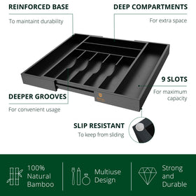 Royal Craft Wood grooved dividers create neat sections for utensils and kitchen tools