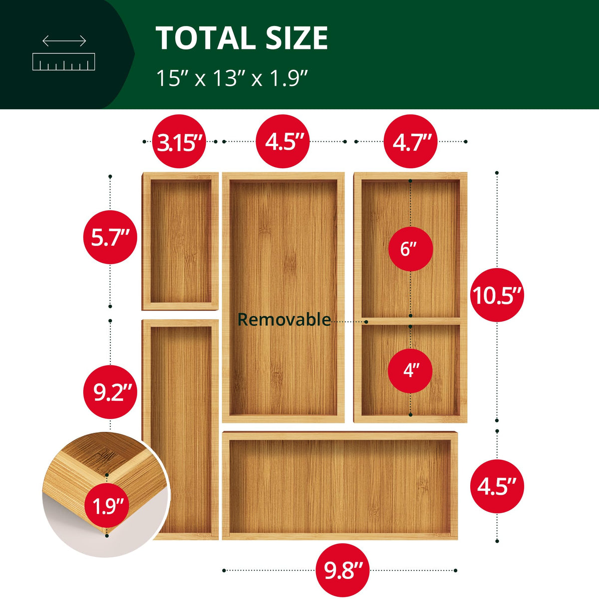 Kitchen drawer with utensils neatly separated by ROYAL CRAFT WOOD boxes