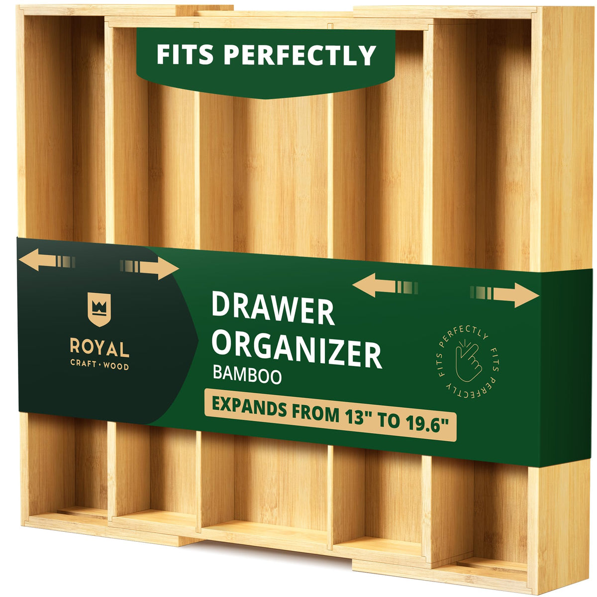 ROYAL CRAFT WOOD luxury bamboo drawer organizer with 5 slots for flatware