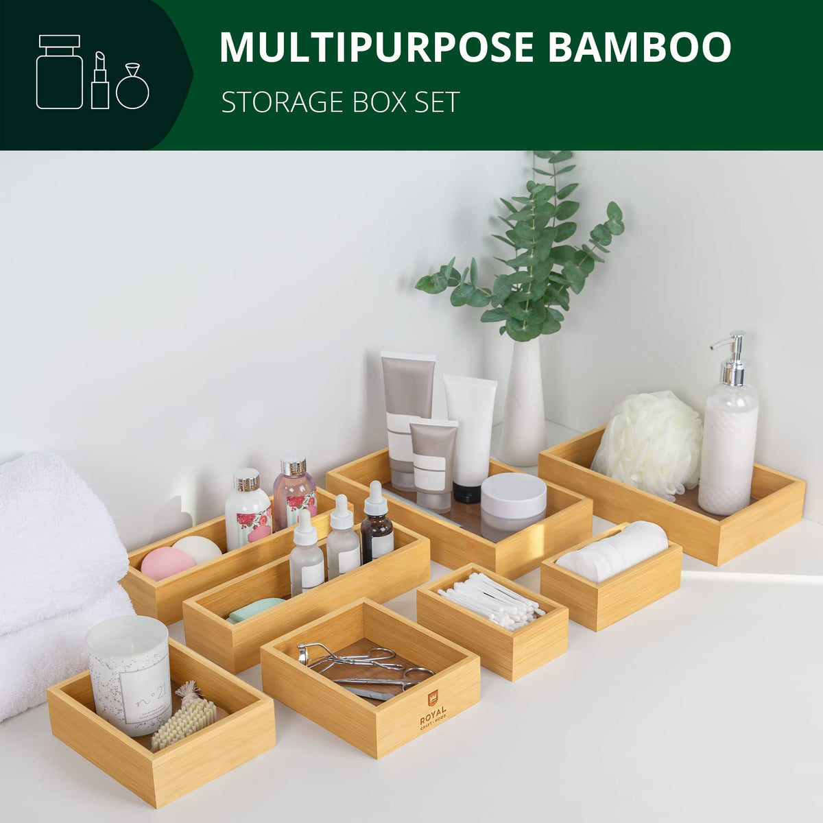 ROYAL CRAFT WOOD natural bamboo drawer trays elevate drawer organization.