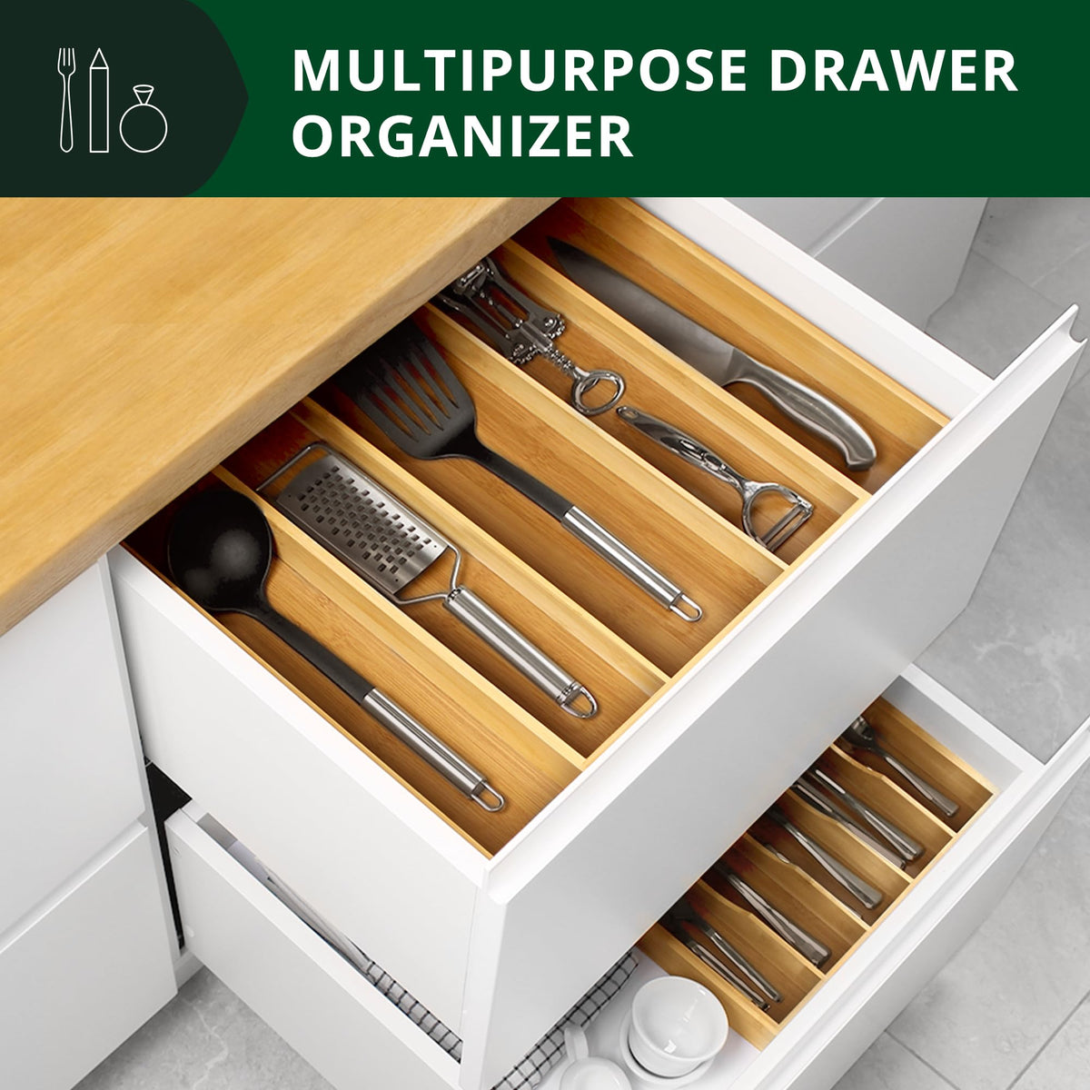 ROYAL CRAFT WOOD natural bamboo organizer complements any kitchen decor