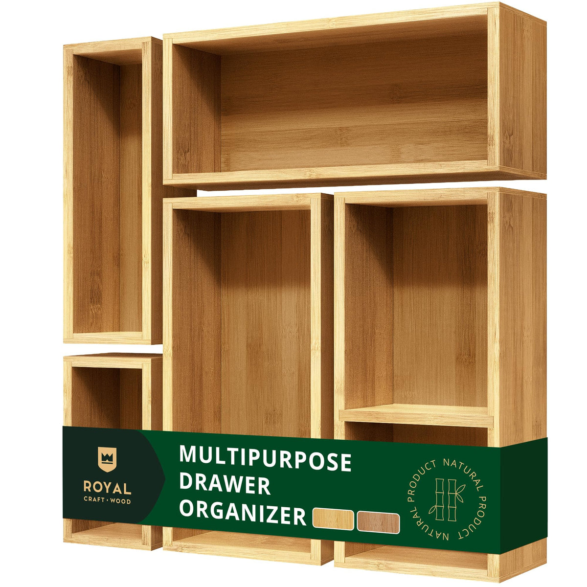 ROYAL CRAFT WOOD premium bamboo decorative boxes arranged as a versatile storage set