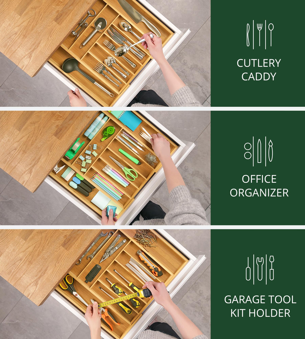 ROYAL CRAFT WOOD cutlery tray keeps spoons and forks visible for cooking