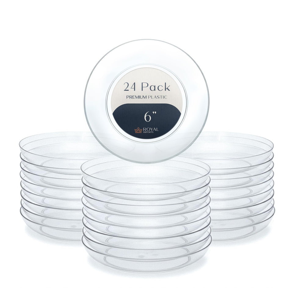 Royal Imports 6-inch clear plastic saucer drip tray for crystal-clear floral displays with water support.