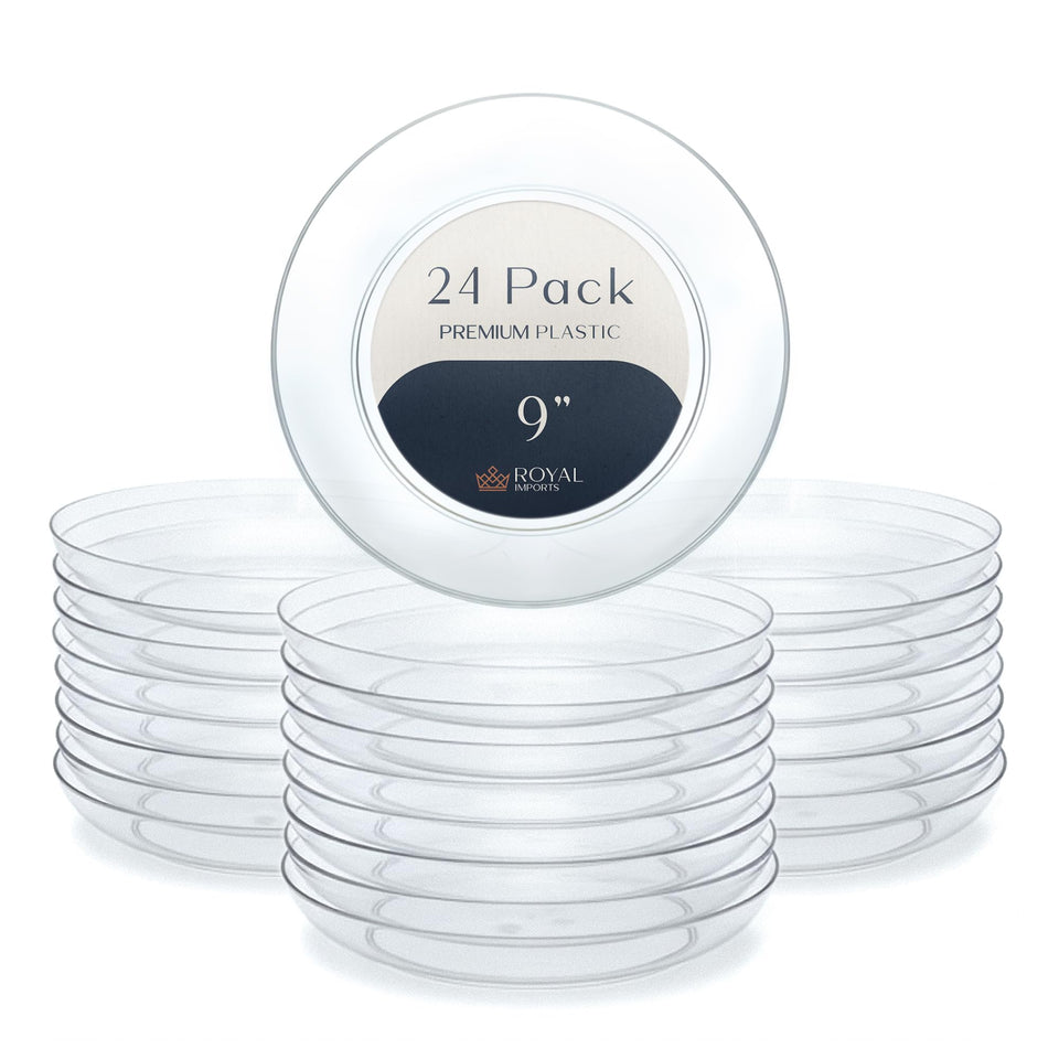 Royal Imports 9-inch clear plastic saucer drip tray for table decor and centerpieces
