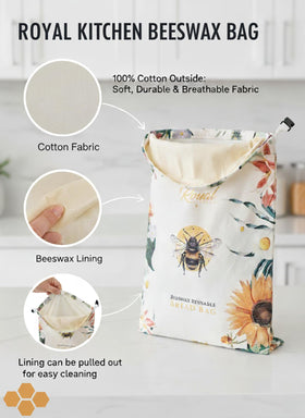Royal Kitchen beeswax bread bag being wiped clean for easy maintenance