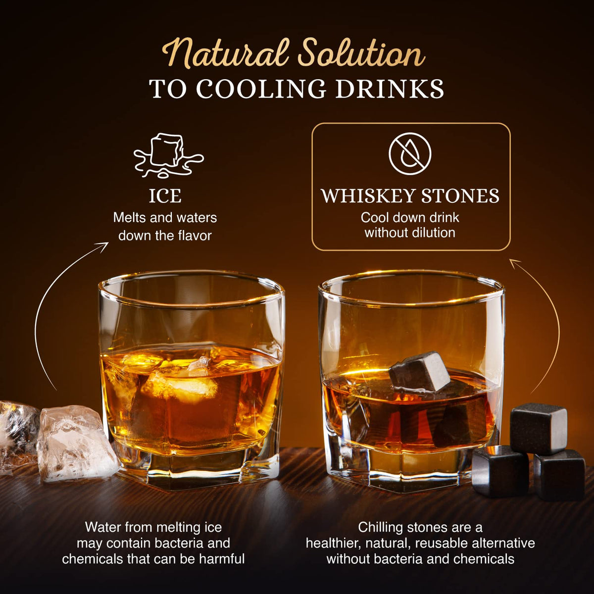 Royal Reserve whiskey stones in a glass preserving flavor