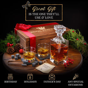 Royal Reserve whiskey decanter glasses set for refined tastings