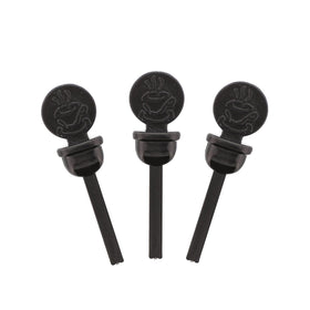 Royal StixToGo black circle plug fits dome lid sipping hole, reducing spills.