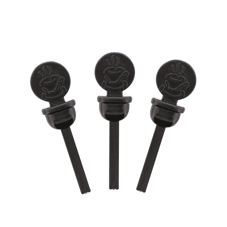 Royal StixToGo black circle plug fits dome lid sipping hole, reducing spills.