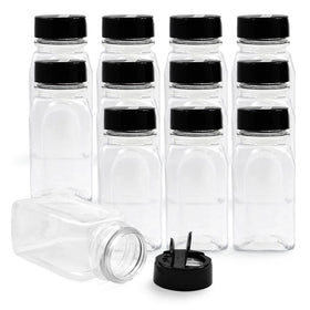 RoyalHouse 12-pack spice jars with black caps offer clear visibility for quick spice identification.