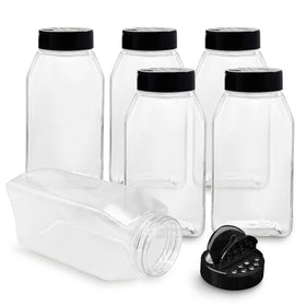 RoyalHouse 6-pack 32 oz spice jars with black caps for organized pantry storage.
